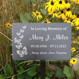 Metal Memorial Plaque With Stake, Butterflies Engraved With Your Custom Text, Made For Outdoor Use