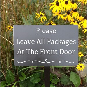 metal yard signs, sign with stake, leave packages at the font door, directional signs, personalized plaque with stake