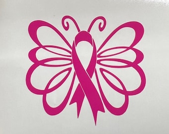 Breast Cancer Awareness Ribbon Butterfly Decal - Hot Pink Vehicle Sticker