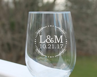 etched stemless wine glasses, custom monogram wine glass, engraved Wine Glasses
