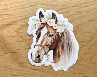 Floral Horse Sticker: Waterproof Vinyl Decal for Vehicle, Laptop