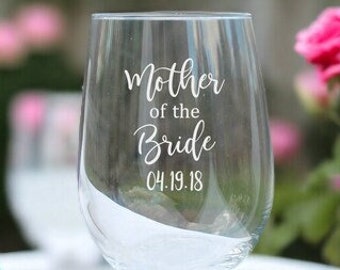 mother of the bride stemless wine glasses, Set of 2, mother of the groom