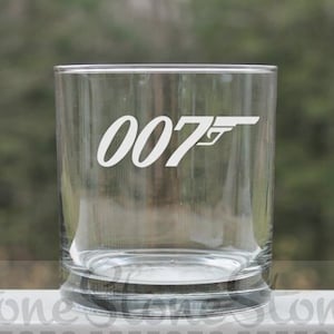 etched whiskey glass, whiskey glasses,  007, Whiskey  Glass,  scotch glass, engraved, 007,  Rock Glasses, James Bond, etched, custom
