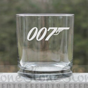 Etched Whiskey Glass, 007, James Bond, Gift for Dad, Rock Glass, Custom Whiskey Glass