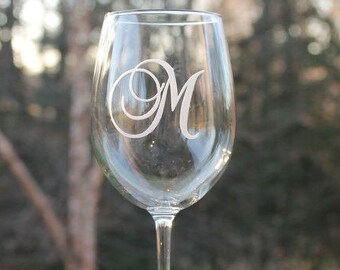 Engraved Monogram Wine Glass: Personalized Initial Etched Glass