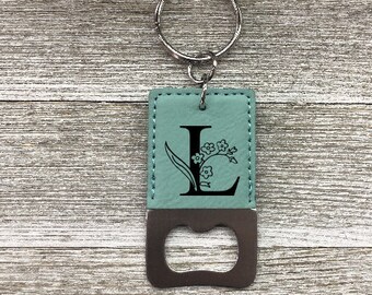 keychain teal leather bottle opener keychain monogram bottle opener bottle opener initial custom Keychain Teal