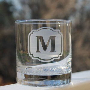 Etched Whiskey Glass, Etched With Your Custom Monogram, Personalized Whiskey Glass