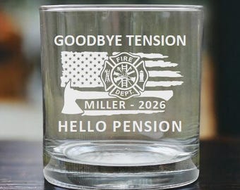 Firefighter Retirement Gift Etched Whiskey Glass, Custom Firefighter Bourbon Glass, Fireman Thank You Gift