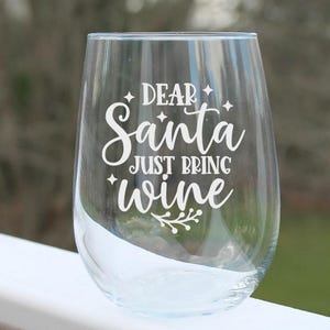 Stemless Christmas Wine Glass - Etched Holiday Glassware, Fun Christmas Gift for Wine Lover
