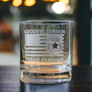 Police Retirement Gift Etched Whiskey Glass, Police Officer Retirement Glass