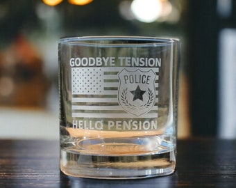 Police Retirement Gift Etched Whiskey Glass, Police Officer Retirement Glass or Beer Can Glass