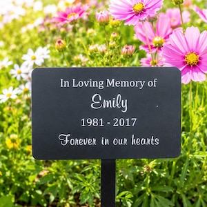 Personalized Metal Memorial Marker, Engraved Garden Plaque with Stake, Tribute Sign, Multi Sizes