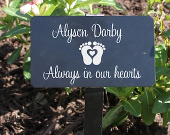 memorial plaque with stake, baby memorial, tree marker, outdoor metal plaque