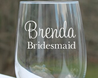 Personalized Wine Glasses, wedding glasses, Bridesmaid Gift