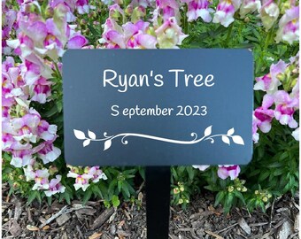 Tree Plaque marker metal garden sign 5x3" with stake, Metal Name Plate