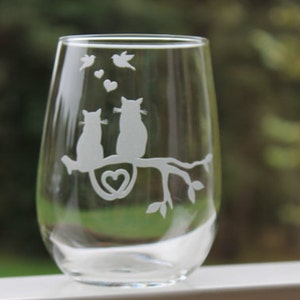 cat wine glass, Etched Stemless Wine Glass, Wine Glass cat, Engraved Wine Glasses, stemless wine glass etched, personalized