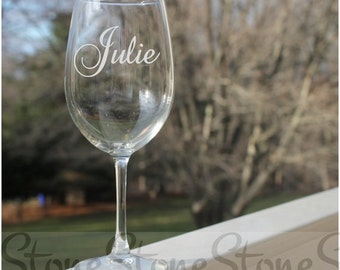 Personalized Engraved Wine Glass - Custom Wine Glasses - Wedding or Bridesmaid Gift