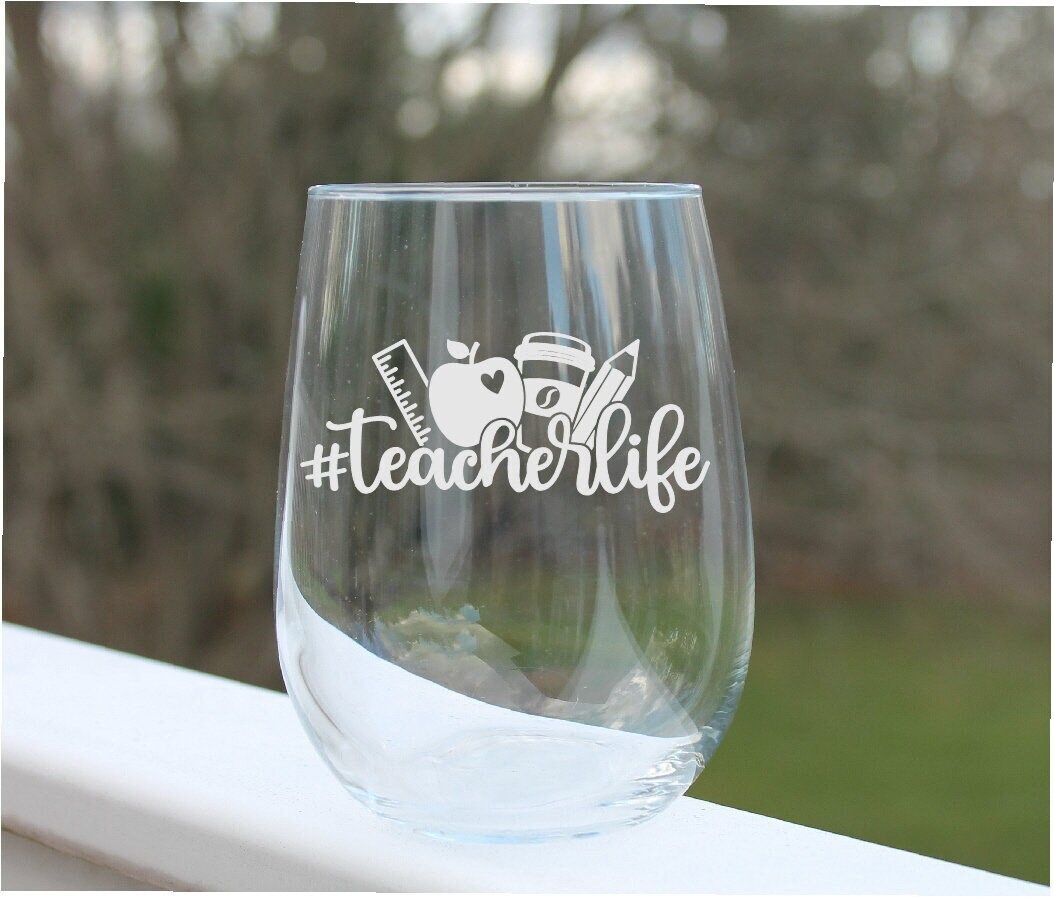 Teacher Stemless Wine Glass, Teacher Gift, Etched Wine Glasses - Etsy