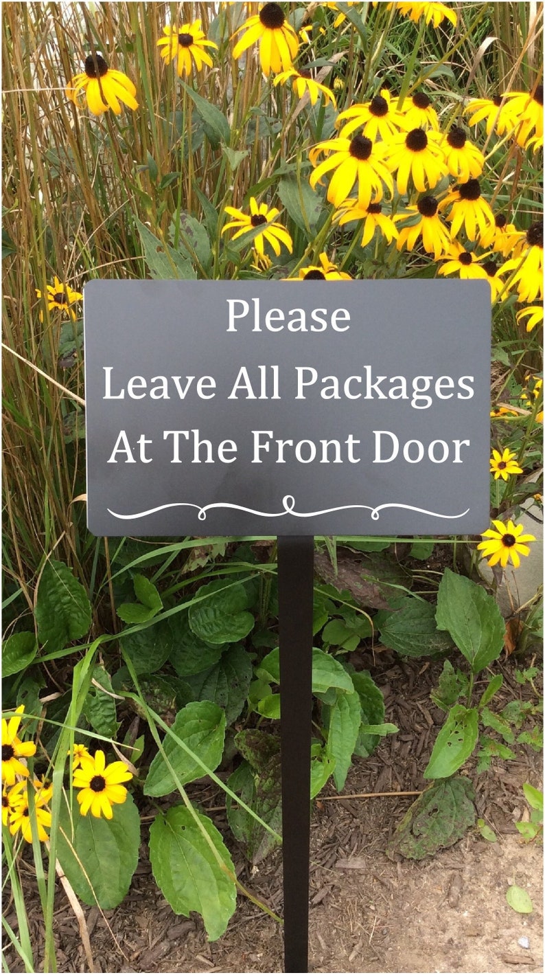 metal yard signs, sign with stake, leave packages at the font door, directional signs, personalized plaque with stake