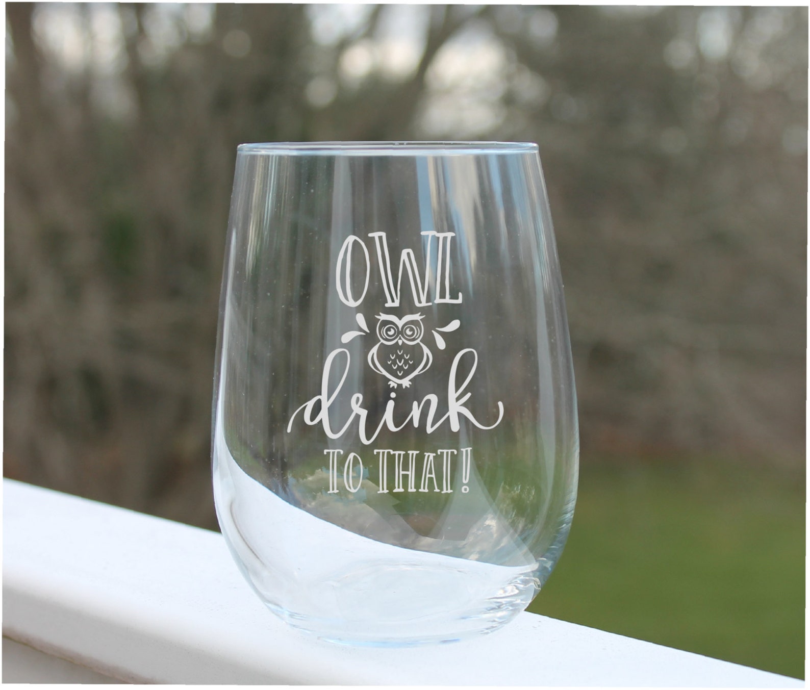Owl Wine Glass Stemless Wine Glasses Wine Glasses Etched Etsy