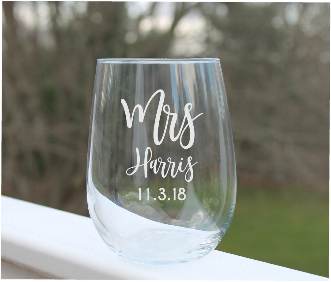 Personalized Stemless Wine Glasses, Custom Wine Glasses, Bridal Wine