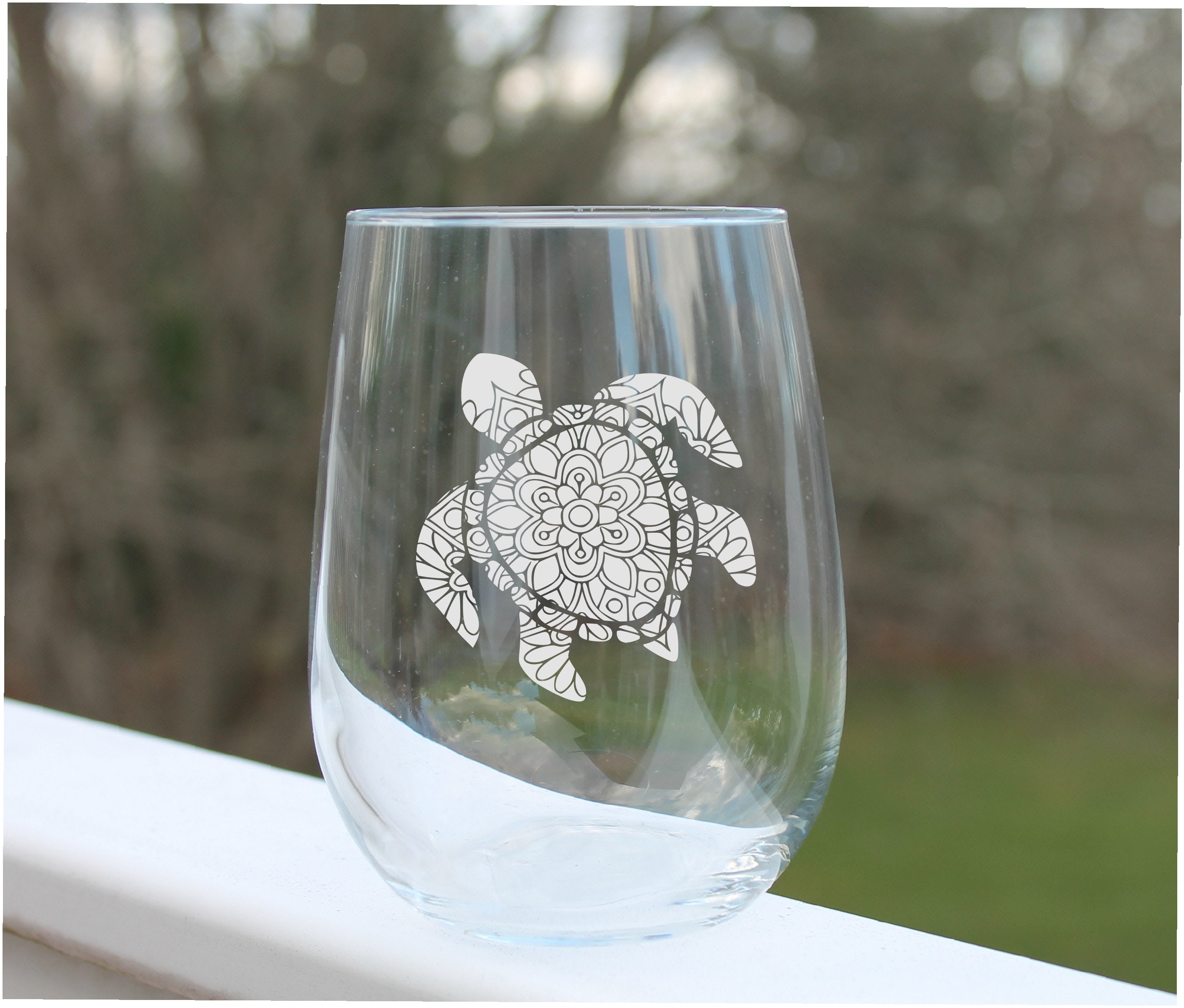 Sea Turtle Wine Glass Etched Stemless Wine Glass Engraved Etsy UK