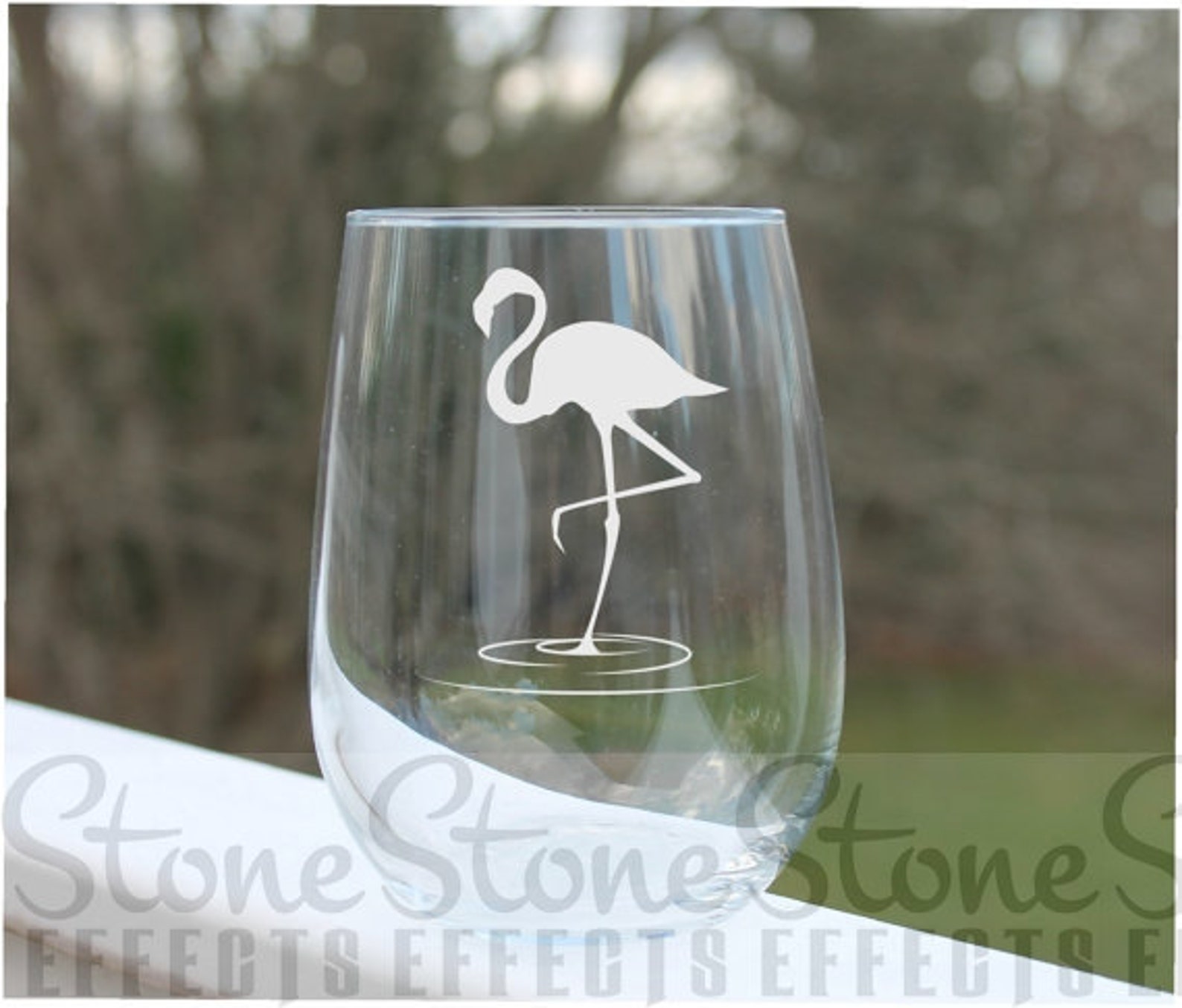 Etched Stemless Wine Glass Flamingo Wine Glass Custom Wine Glass Flamingo Gift Etsy