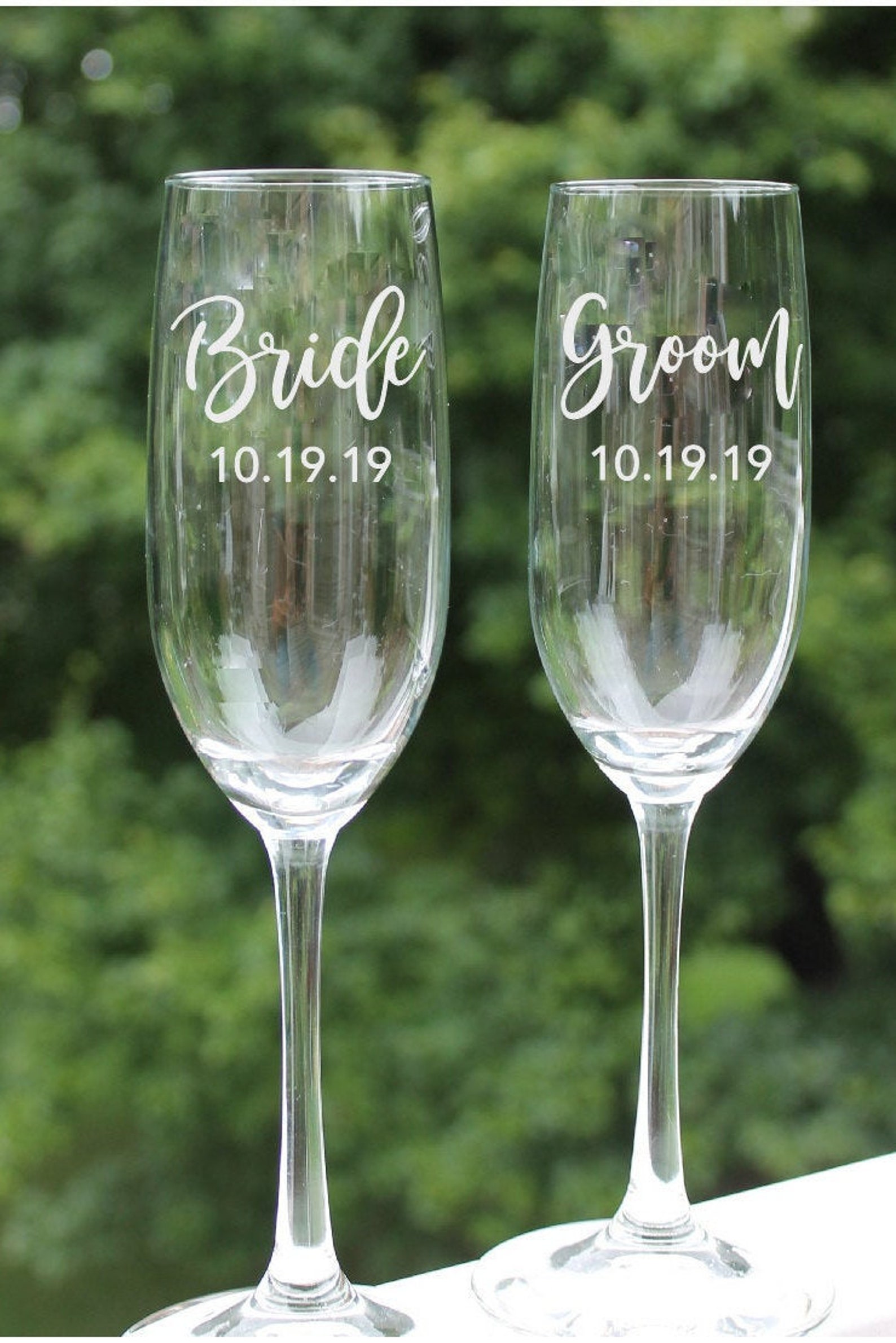 Personalized Champagne Glasses Bride and Groom Toasting Etsy