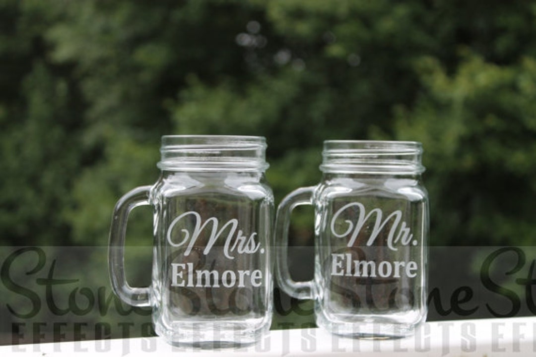 Personalized Mason Jar, Wedding Jar, Mr and Mrs, Engraved Mason Jar