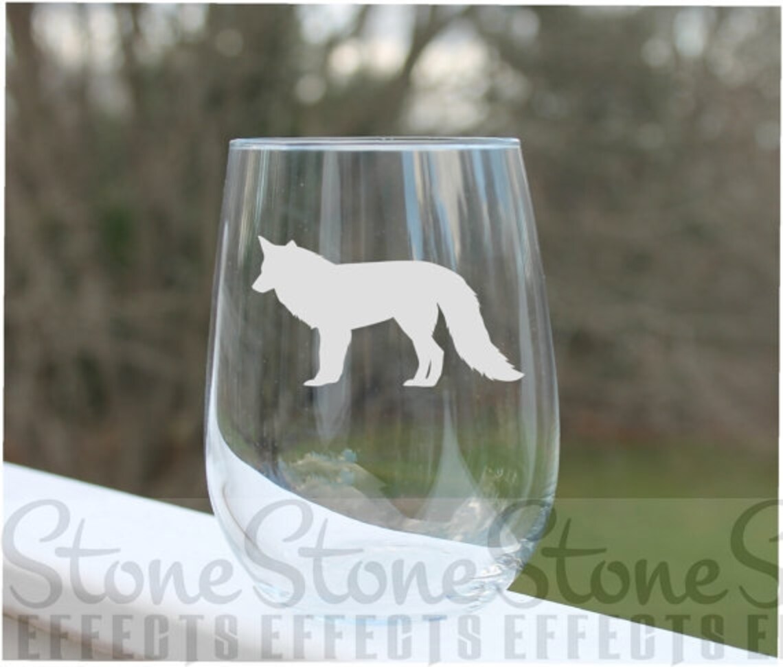 Stemless Wine Glasses Fox Etched Wine Glasses Engraved Fox Etsy