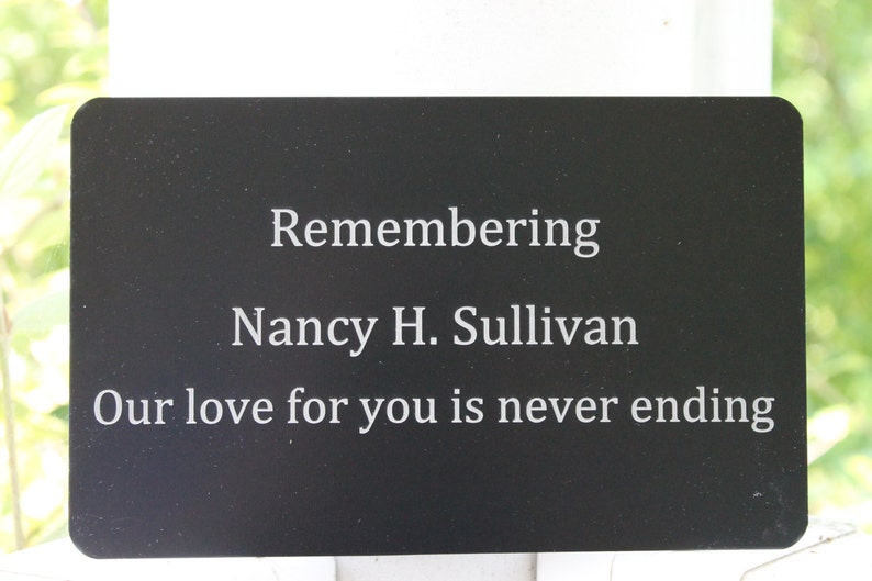 engraved memorial plaque, memorial tree marker, metal plaques, memorial garden image 3