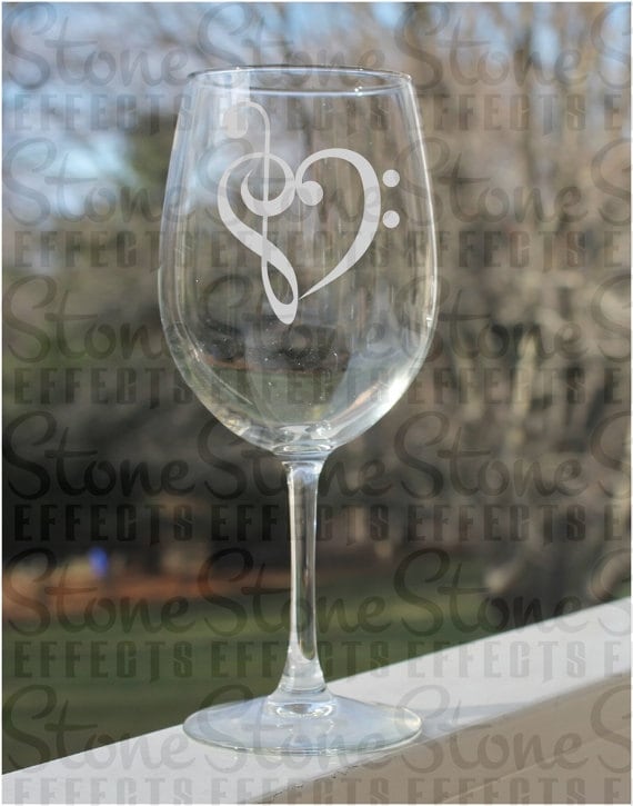 Engraved Wine Glass Music Note Wine Glass Etched Wine Glass Etsy