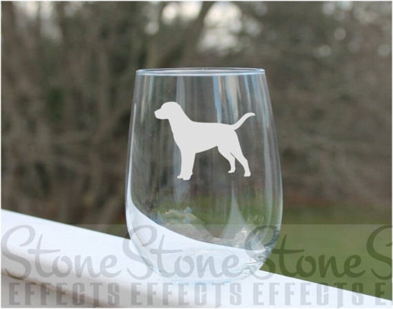 Dog Wine Glass Etched Stemless Wine Glasses Dog Breed Glass Etsy