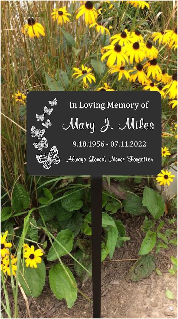 Butterfly Garden Memorial Plaque, Engraved Metal Stake Sign, Custom Marker