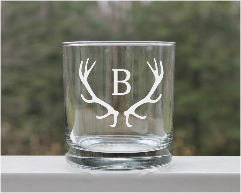 Custom Etched Whiskey Glass Deer Hunter Deer Antlers Glass Etsy