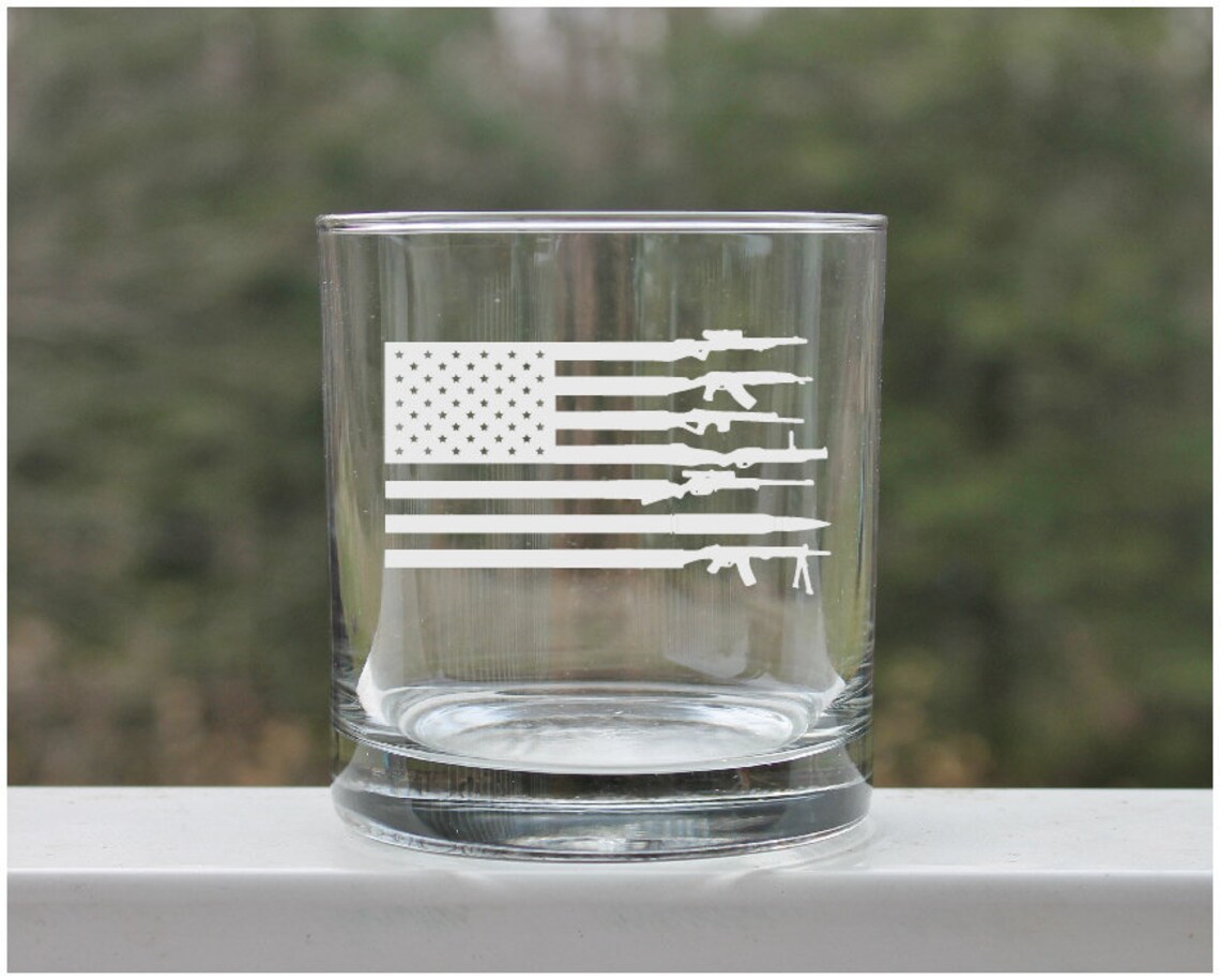 Whiskey Glass American Flag Gun Etched Whiskey Glass Etsy