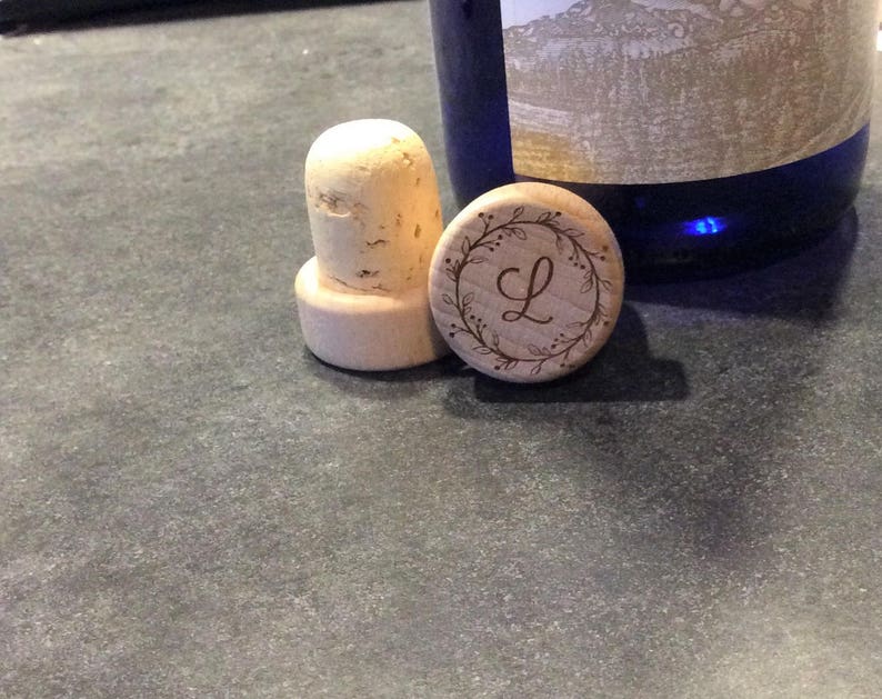 Engraved Wood Wine Stopper, wine cork, wooden wine stopper, Last Name Initial, Wedding, Bridal Shower, engraved wine stopper, wood bottle st image 1