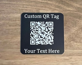 Custom QR code tag, metal plaque, engraved with custom text,  Outdoor QR Code Sign tag For Business