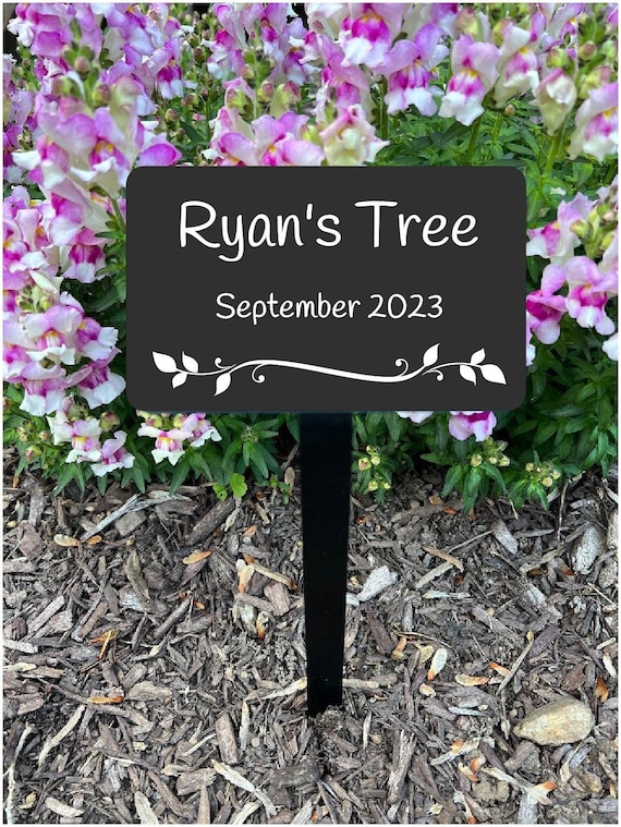Tree Plaque marker metal garden sign small plaque with stake, Metal Name Plate