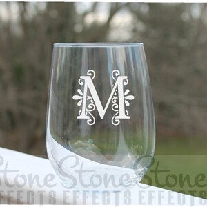 monogram wine glasses, Etched Stemless Wine Glasses, etched wine glasses  - 17oz, Wine Glasses, Personalized wine glass, stemless wine glass