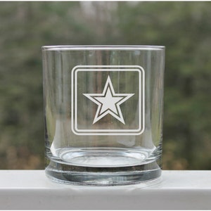 Army Gift Whiskey Glass Etched Whiskey Army Etched Scotch Glass Military US Army