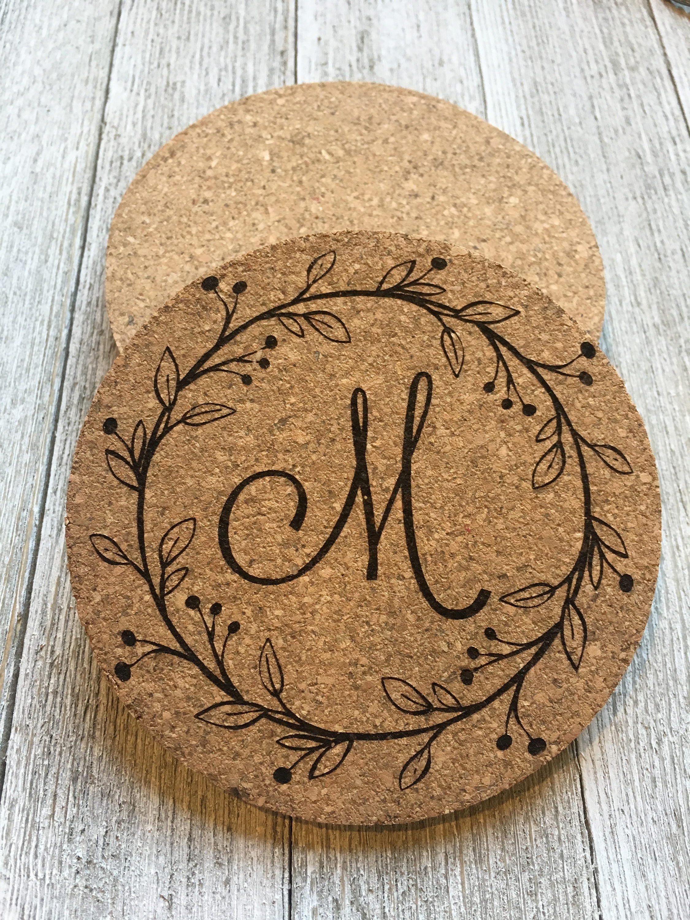 Personalized Coasters, Set of 4, Monogram Coasters, Cork Coasters