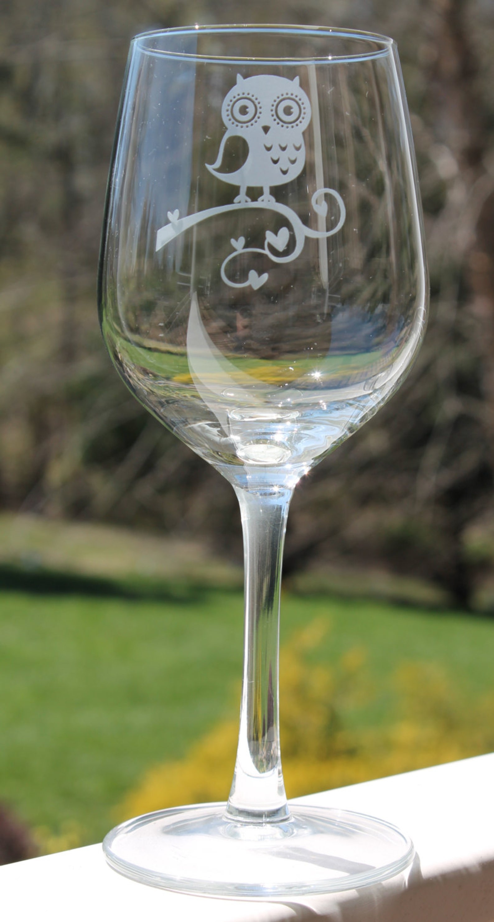 Etched Wine Glasses Owl Wine Glass Engraved Owl Wine Glass Etsy
