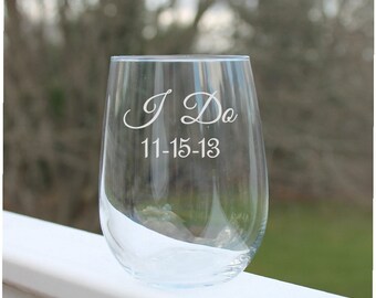 etched stemless wine glasses, wedding glasses, wedding gift, personalized, engraved wine glass, custom wine glass, toasting glass, wedding