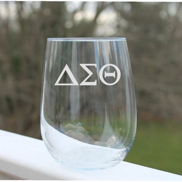 Etched Stemless wine glasses, Greek Letters,  Wine Glasses, Fraternity Sorority