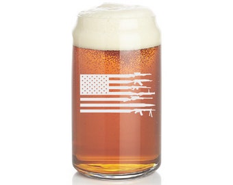 Beer Can Glass, Etched Beer Glass, American Flag