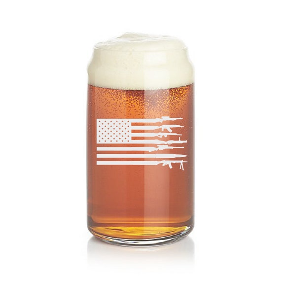 Beer Can Glass, Etched Beer Glass, American Flag