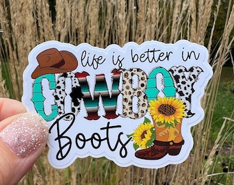 western cowboy boots sticker waterproof vinyl sticker western boot sticker vehicle sticker outdoor sticker