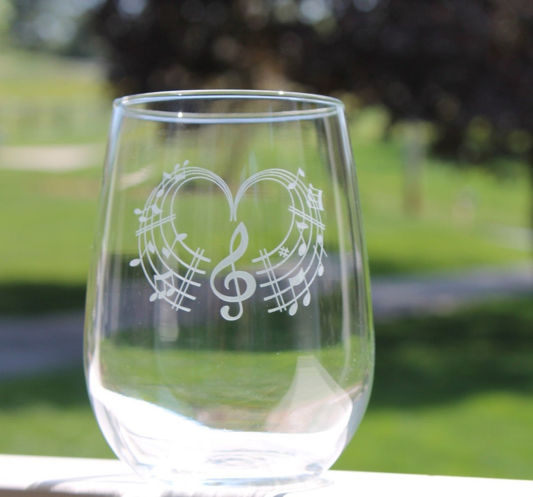 Music Note Wine Glass, Etched Stemless Wine Glasses, Music Notes Etsy
