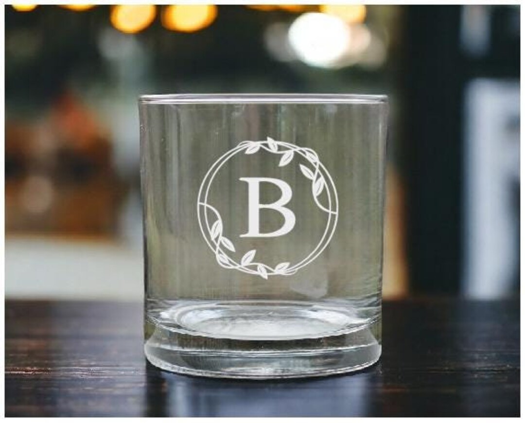 Etched Monogram Whiskey Glass - Custom Initials Rock Glass ...